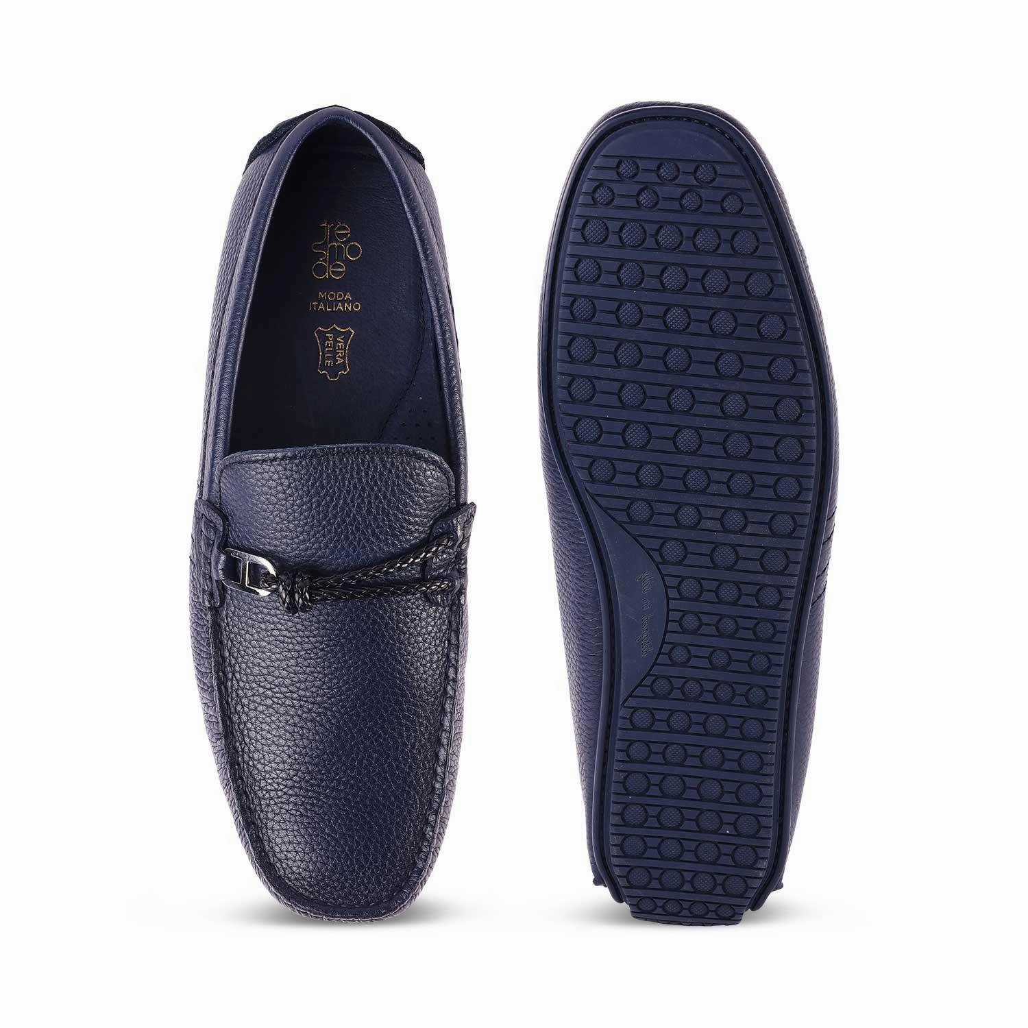 Tresmode Bristo Blue Men's Leather Driving Loafers In Loafers