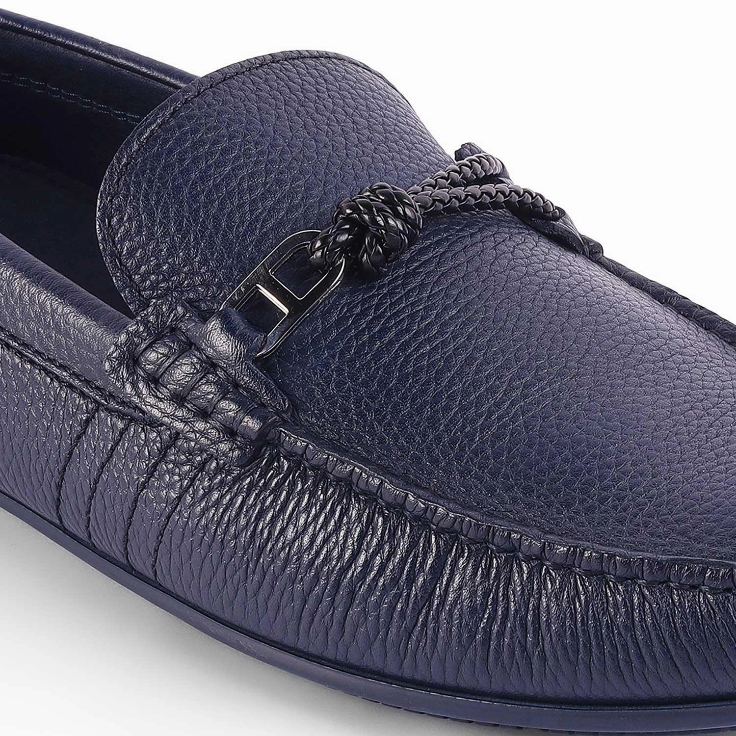 Tresmode Bristo Blue Men's Leather Driving Loafers Loafers Princetown Fur