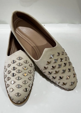 Loafers For Men CREAM SUEDE MIRRORWORK SHOES FOR MEN