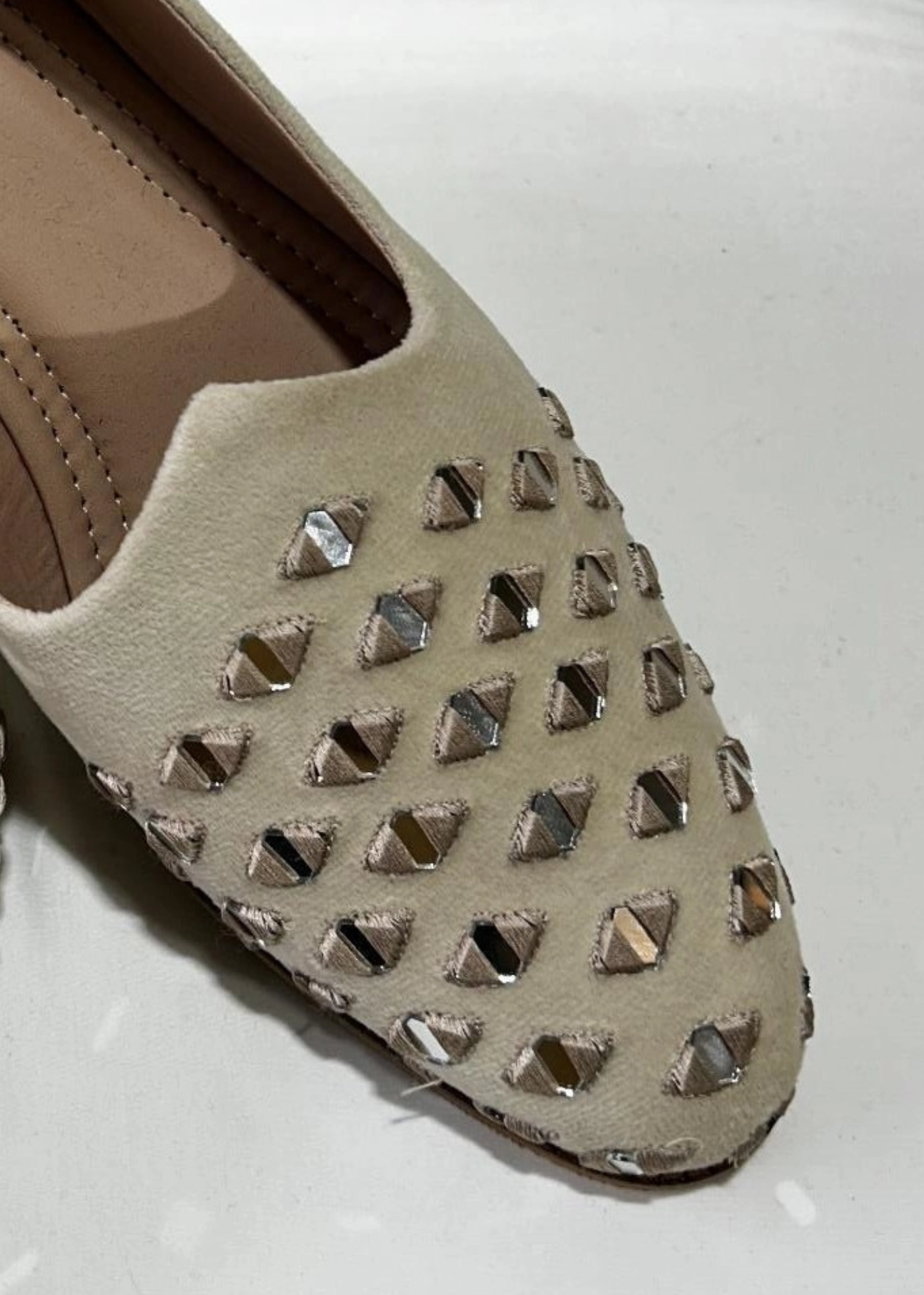 Loafers Grey CREAM SUEDE MIRRORWORK SHOES FOR MEN