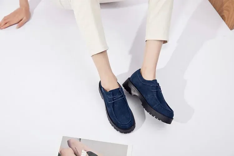 Crystal Suede Shoes Platform Loafers Heels