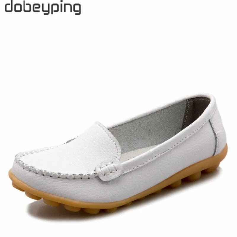 dobeyping New Spring Autumn Shoes Woman Genuine Leather Women Flats Slip On Women Loafers Moccasins Female Shoe Plus Size 35-44 Dress Loafers Shoes