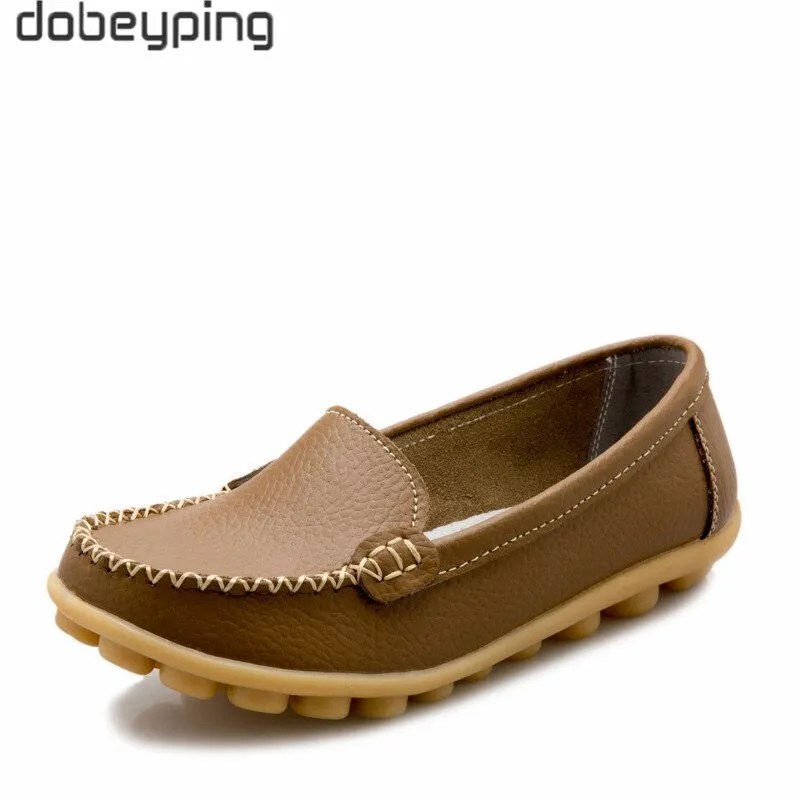 Ballet Loafers dobeyping New Spring Autumn Shoes Woman Genuine Leather Women Flats Slip On Women Loafers Moccasins Female Shoe Plus Size 35-44