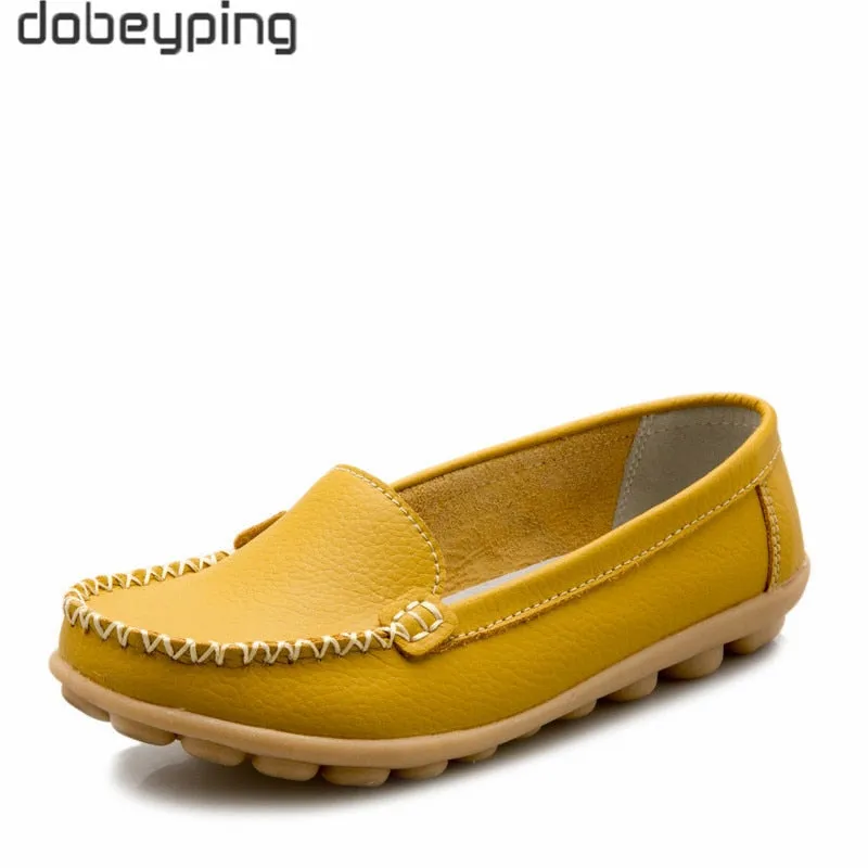 dobeyping New Spring Autumn Shoes Woman Genuine Leather Women Flats Slip On Women Loafers Moccasins Female Shoe Plus Size 35-44 Loafers With Rhinestones