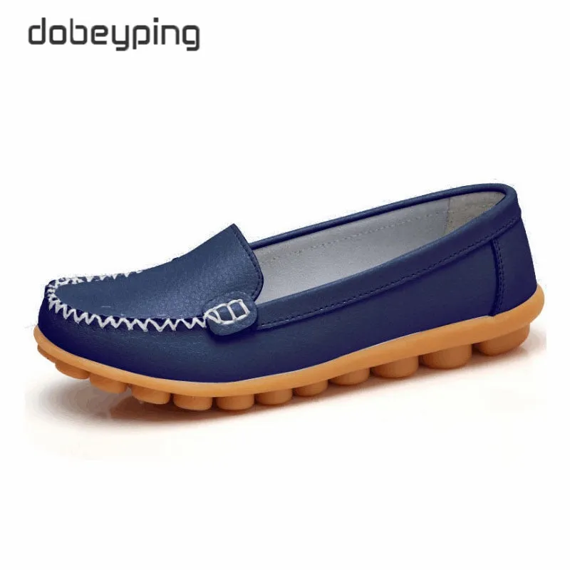 Loafers Wedge Heel dobeyping New Spring Autumn Shoes Woman Genuine Leather Women Flats Slip On Women Loafers Moccasins Female Shoe Plus Size 35-44