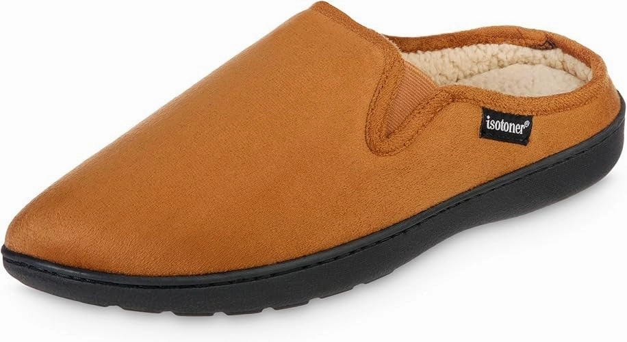 Suede Platform Slippers Isotoner Men's Microsuede Hoodback Slippers Cognac Brown Medium 8 to 9