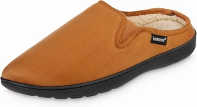 Isotoner Men's Microsuede Hoodback Slippers Cognac Brown Medium 8 to 9 Felt Soled Slippers