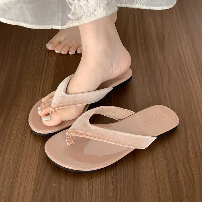 Mesh Slippers DAIIIBABYYY  -  2024 Green Luxury Velvet Women Slippers Flip Flops Brand Design Velour Slippers Ladies Fashion Flat Thong Sandals Summer Shoes