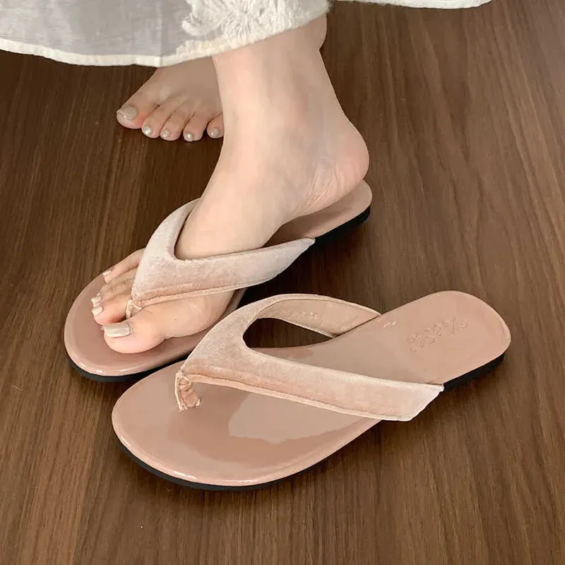 Husky Dog Slippers DAIIIBABYYY  -  2024 Green Luxury Velvet Women Slippers Flip Flops Brand Design Velour Slippers Ladies Fashion Flat Thong Sandals Summer Shoes