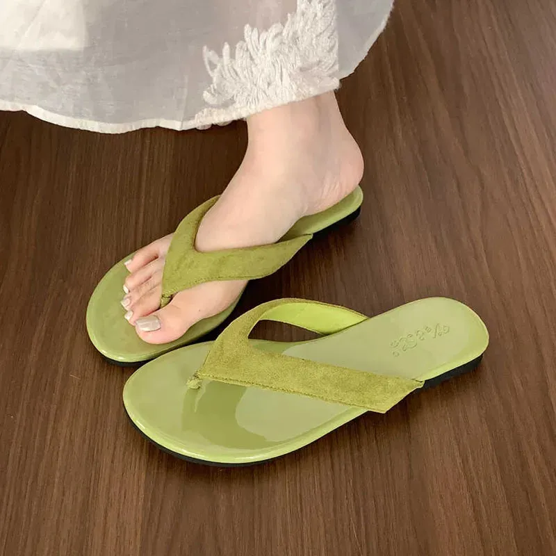 Clouds Slippers DAIIIBABYYY  -  2024 Green Luxury Velvet Women Slippers Flip Flops Brand Design Velour Slippers Ladies Fashion Flat Thong Sandals Summer Shoes
