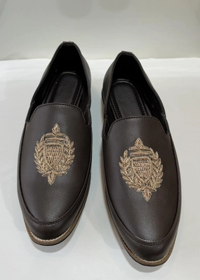 Embroidered Loafers DARK BROWN HANDWORK SHOES FOR MEN