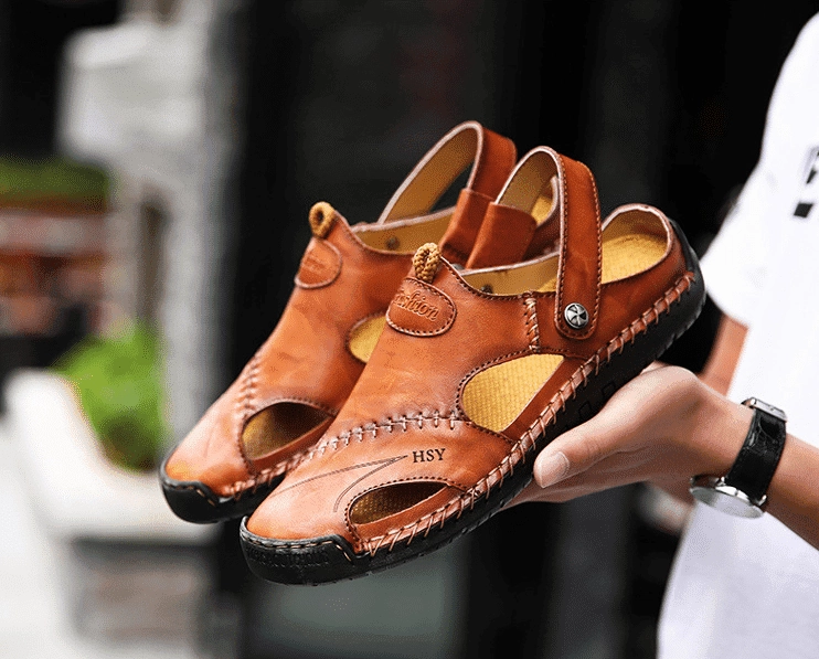 Taos Sandals On Sale Darren - Men Leather Sandals Summer Non-slip Breathable Slip on