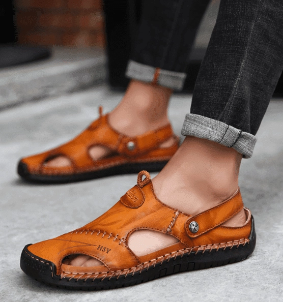 Darren - Men Leather Sandals Summer Non-slip Breathable Slip on Sandals St Lucia Halcyon