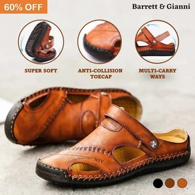 Darren - Men Leather Sandals Summer Non-slip Breathable Slip on Plantar Fascia Sandals