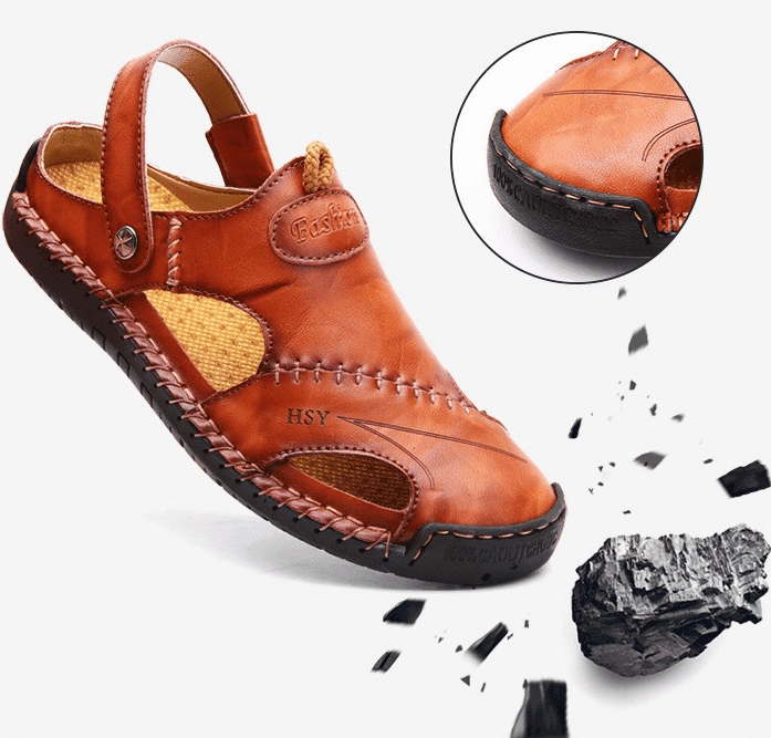 Darren - Men Leather Sandals Summer Non-slip Breathable Slip on Sandals Dress