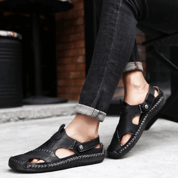 Prison Sandals Darren - Men Leather Sandals Summer Non-slip Breathable Slip on