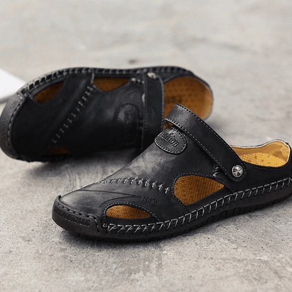 Gdefy Sandals Darren - Men Leather Sandals Summer Non-slip Breathable Slip on