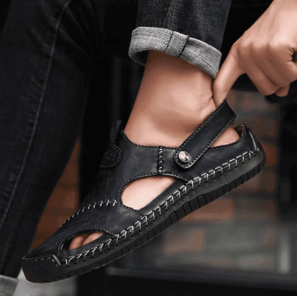 Seashell Sandals Darren - Men Leather Sandals Summer Non-slip Breathable Slip on
