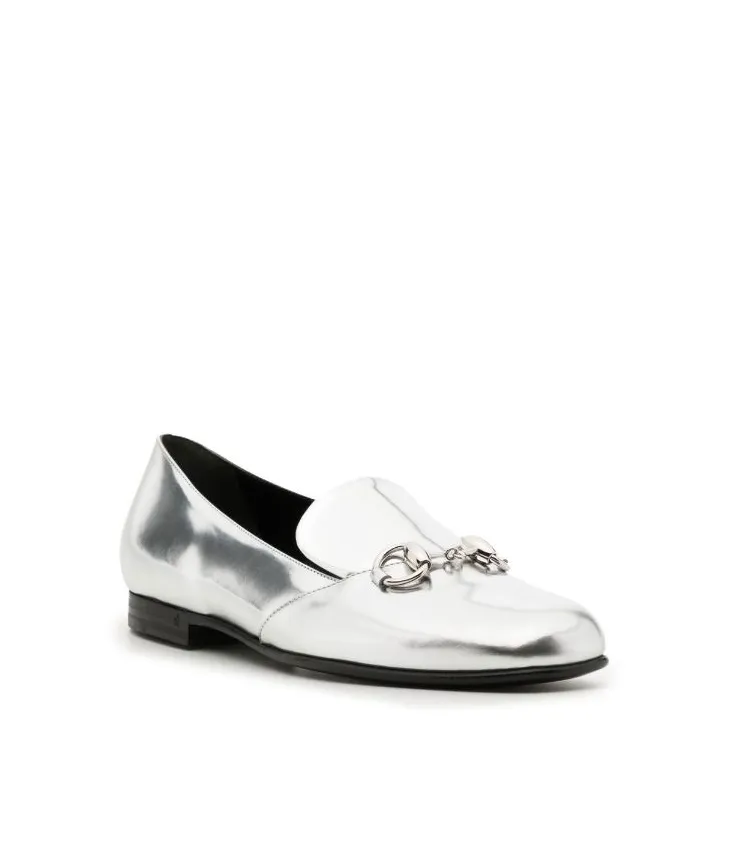 Gucci Silver metallic leather horsebit loafer Beige Loafers Suede