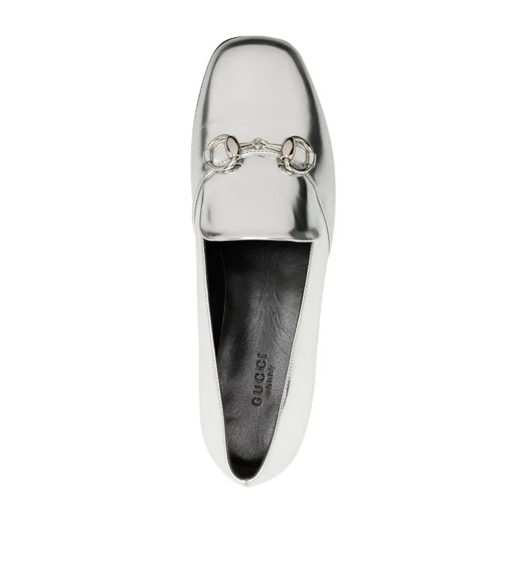 Gucci Silver metallic leather horsebit loafer Bottega Veneta Loafers