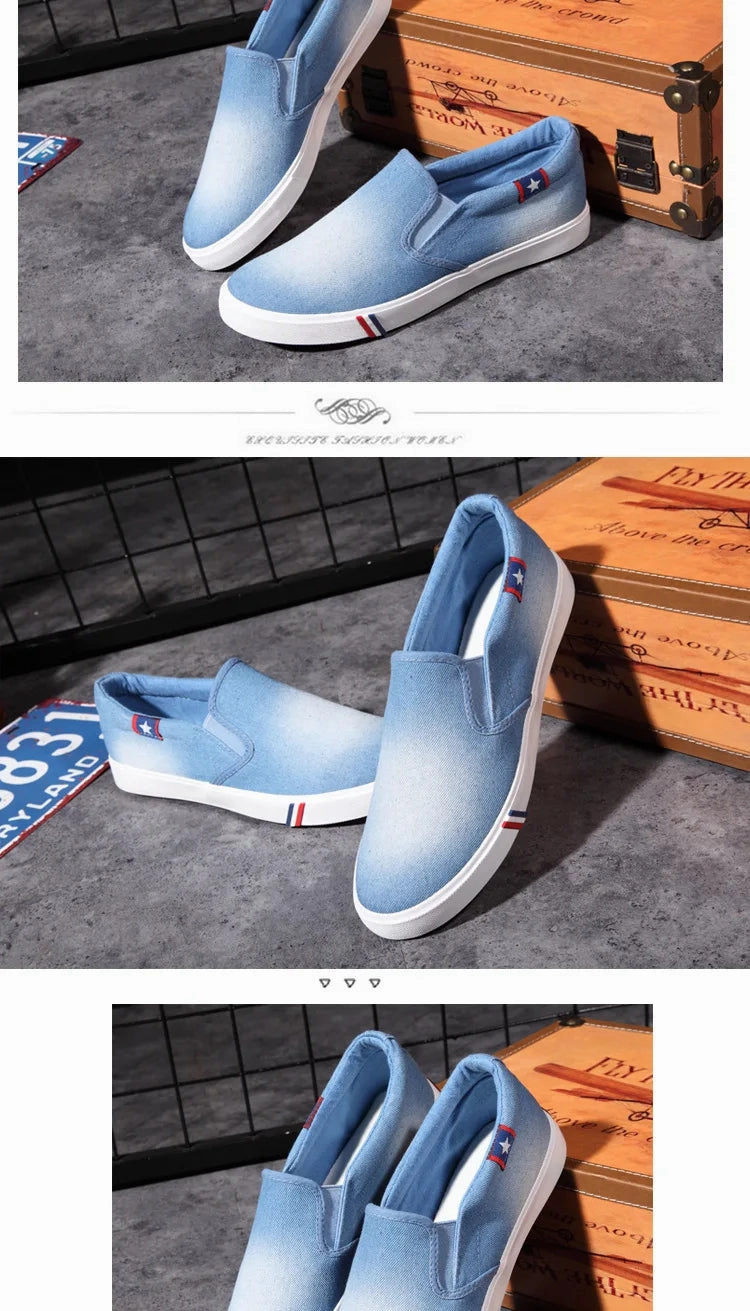 Denim Men's Canvas Shoes Slip-On Sneakers Male Flats Breathable Loafers for Men 2024 Summer Trainers Light Black Shoes Footwear Shoes With Support For Flat Feet
