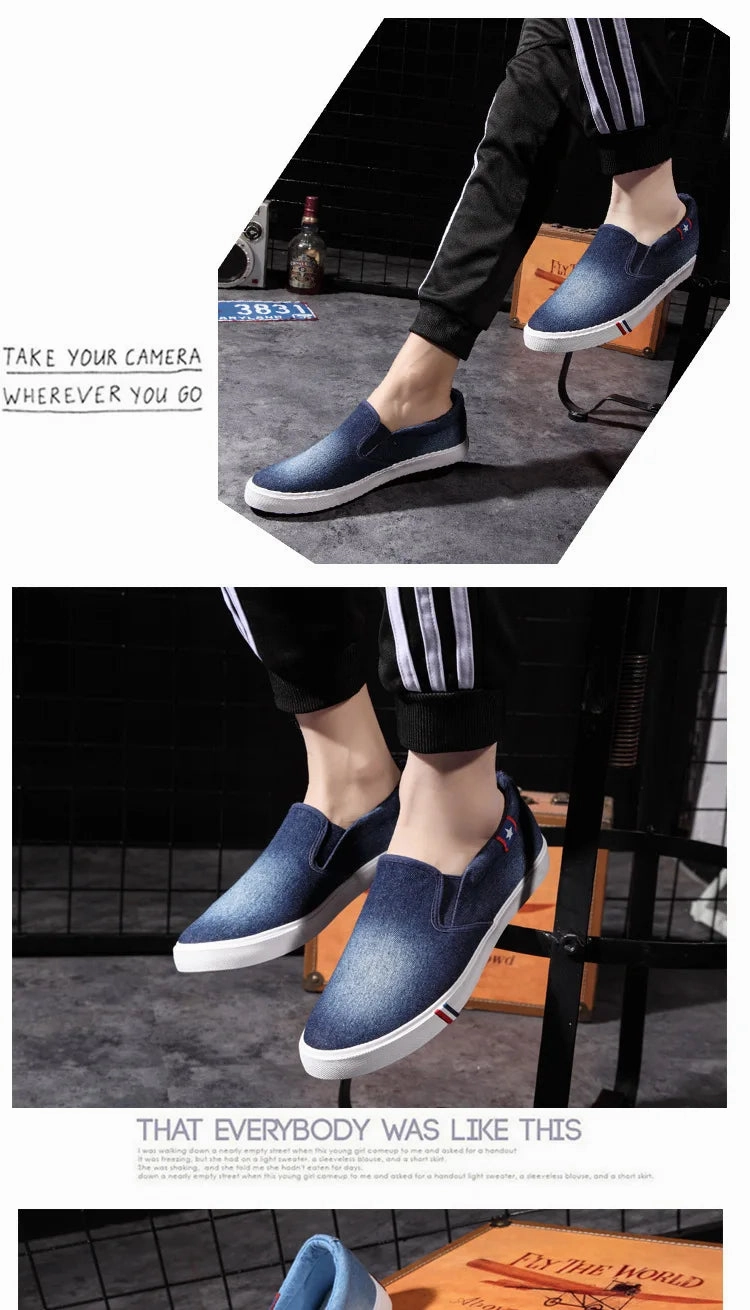 Best Shoe Denim Men's Canvas Shoes Slip-On Sneakers Male Flats Breathable Loafers for Men 2024 Summer Trainers Light Black Shoes Footwear