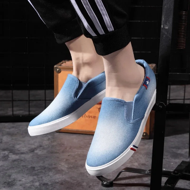 Denim Men's Canvas Shoes Slip-On Sneakers Male Flats Breathable Loafers for Men 2024 Summer Trainers Light Black Shoes Footwear Seven7 Shoes Flats
