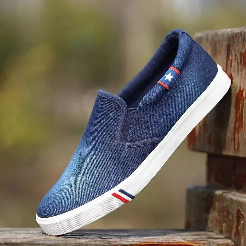 Denim Men's Canvas Shoes Slip-On Sneakers Male Flats Breathable Loafers for Men 2024 Summer Trainers Light Black Shoes Footwear Flat Shoes Dressy