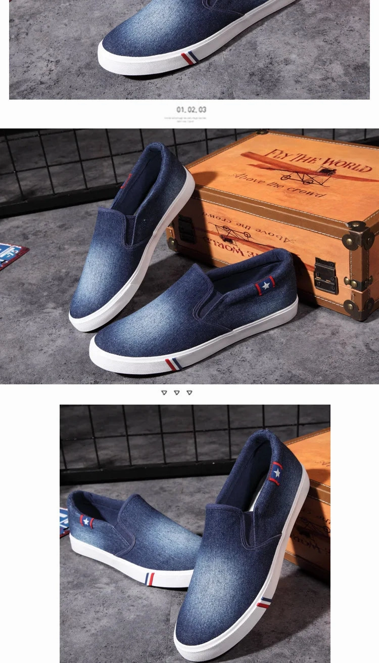 Comfortable Walking Shoes For Flat Feet Denim Men's Canvas Shoes Slip-On Sneakers Male Flats Breathable Loafers for Men 2024 Summer Trainers Light Black Shoes Footwear