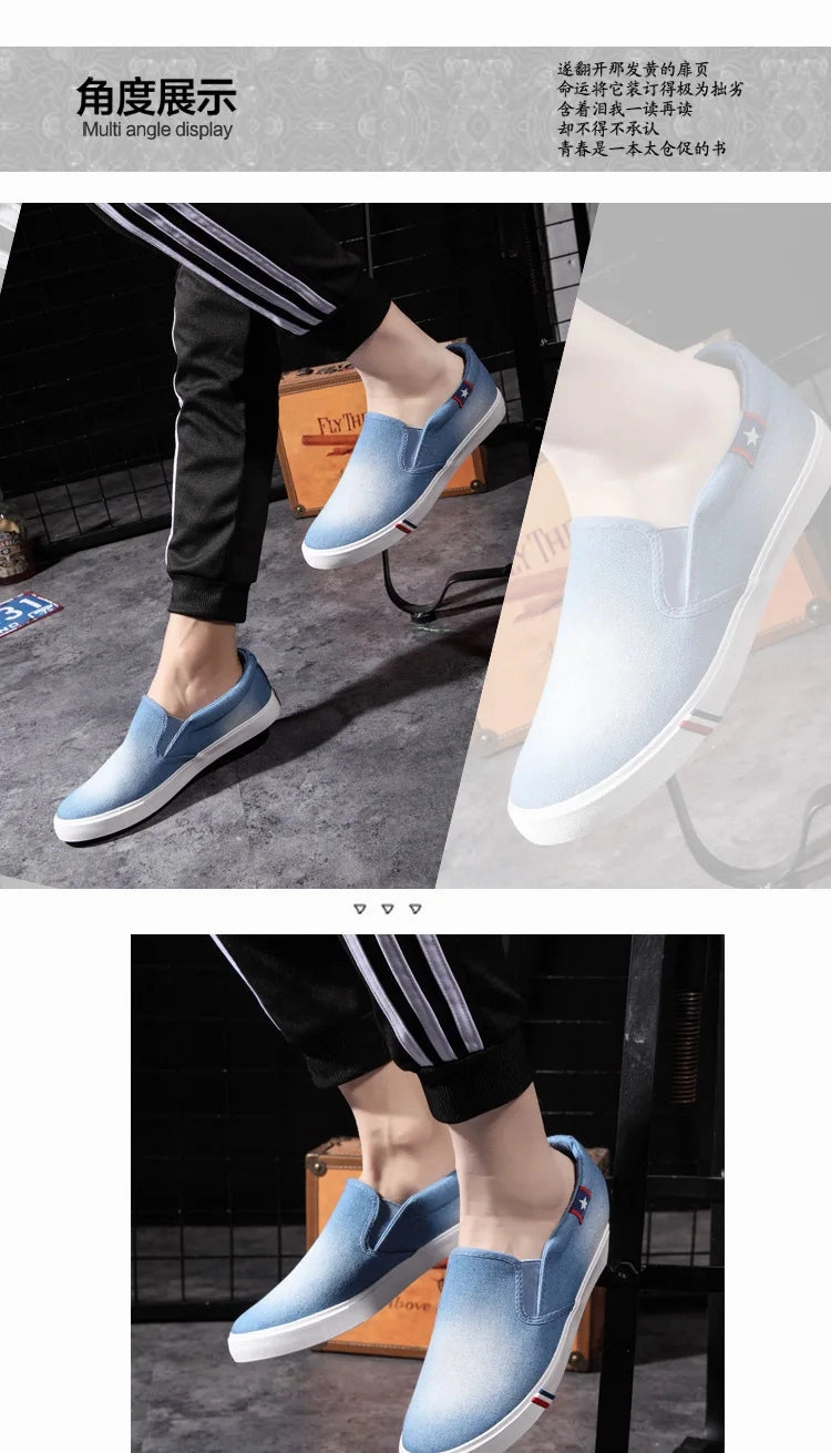Sport Flats Shoes Denim Men's Canvas Shoes Slip-On Sneakers Male Flats Breathable Loafers for Men 2024 Summer Trainers Light Black Shoes Footwear