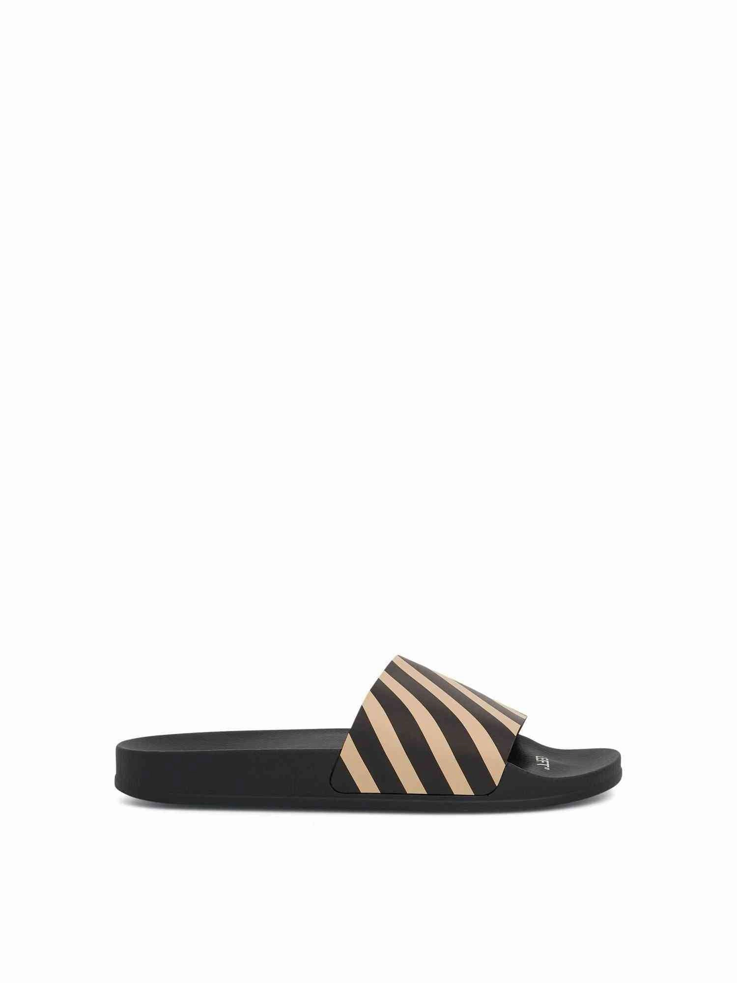 Diagonal Slider in Black/Beige Sandals With The Bow