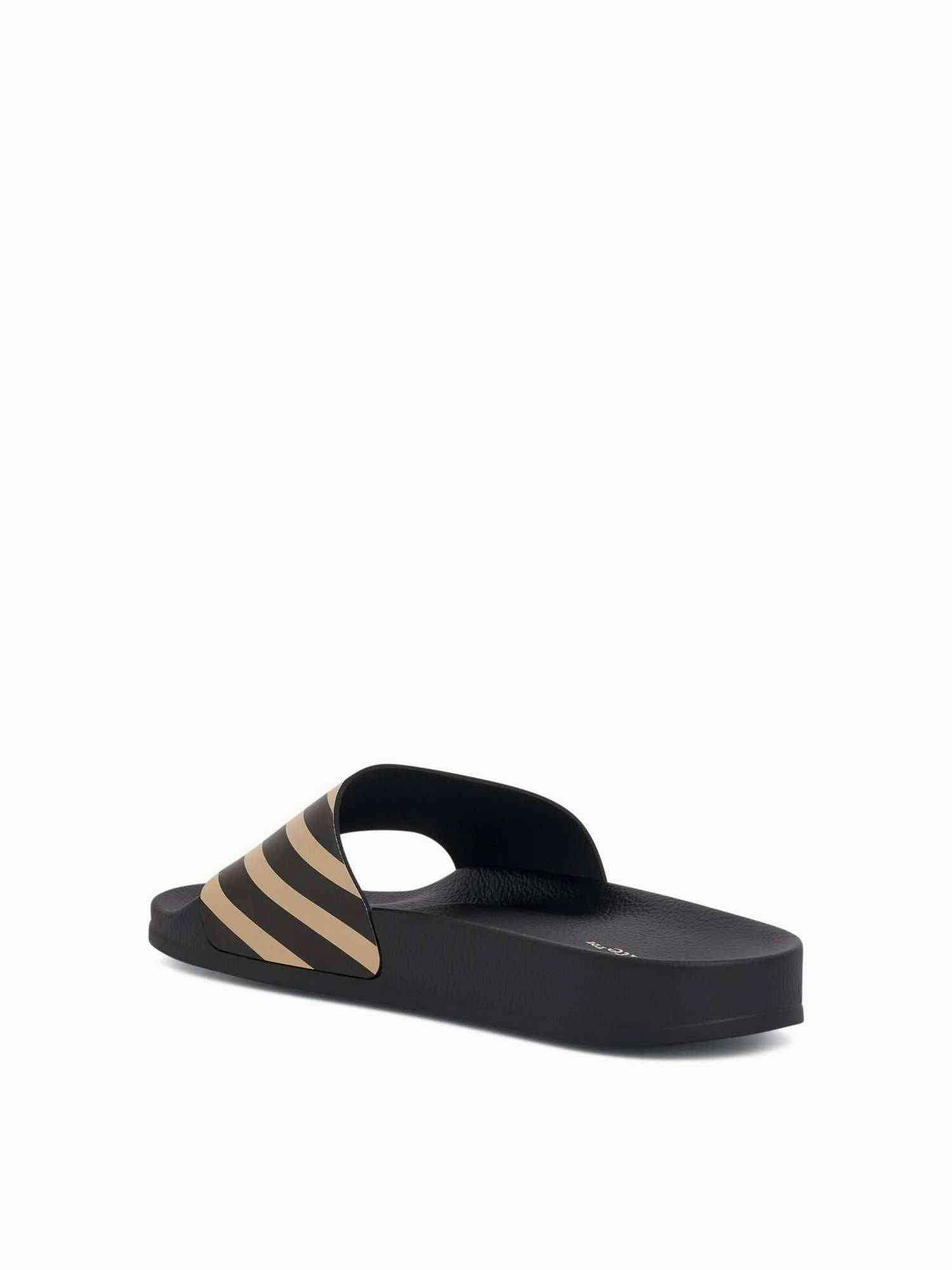 Diagonal Slider in Black/Beige Sandals With Straps
