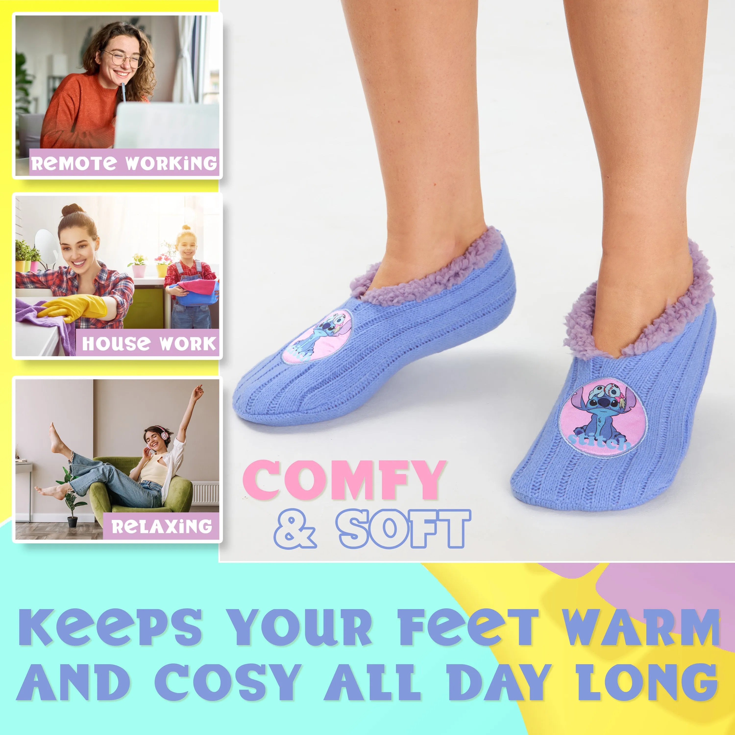 Disney Womens Ballerina Slippers with Sherpa Lining, Knitted Non-Slip House Shoes Generic Massage Slippers