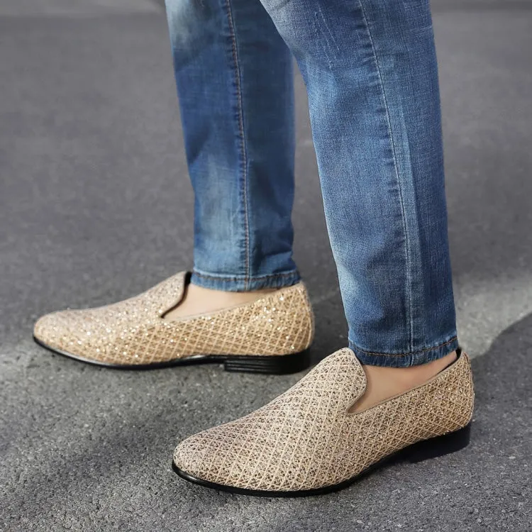 House Slippers Sarlo Gold Glitter Lattice Tuxedo Slippers For Women