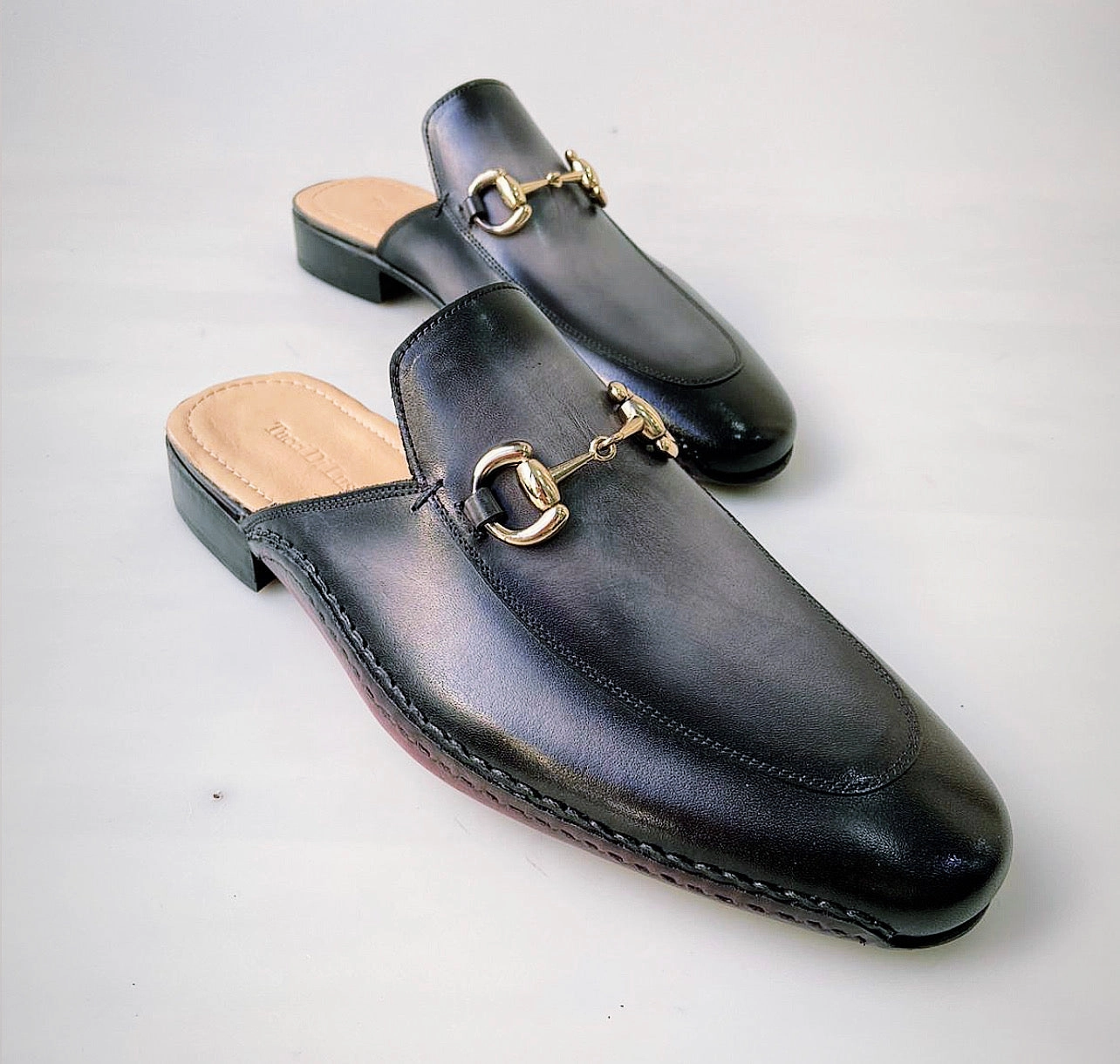 Tucci Di Lusso Mens Two Tone Black-Gray Handcrafted Luxury Italian Leather Slippers Mule Slippers Microwave