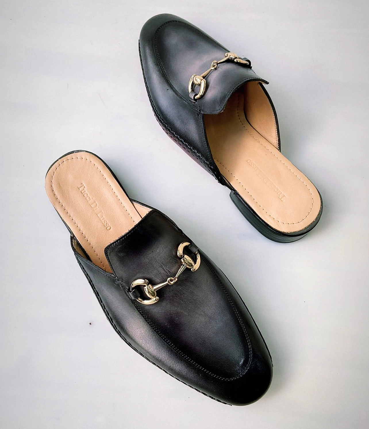 Arch-support Slippers Tucci Di Lusso Mens Two Tone Black-Gray Handcrafted Luxury Italian Leather Slippers Mule