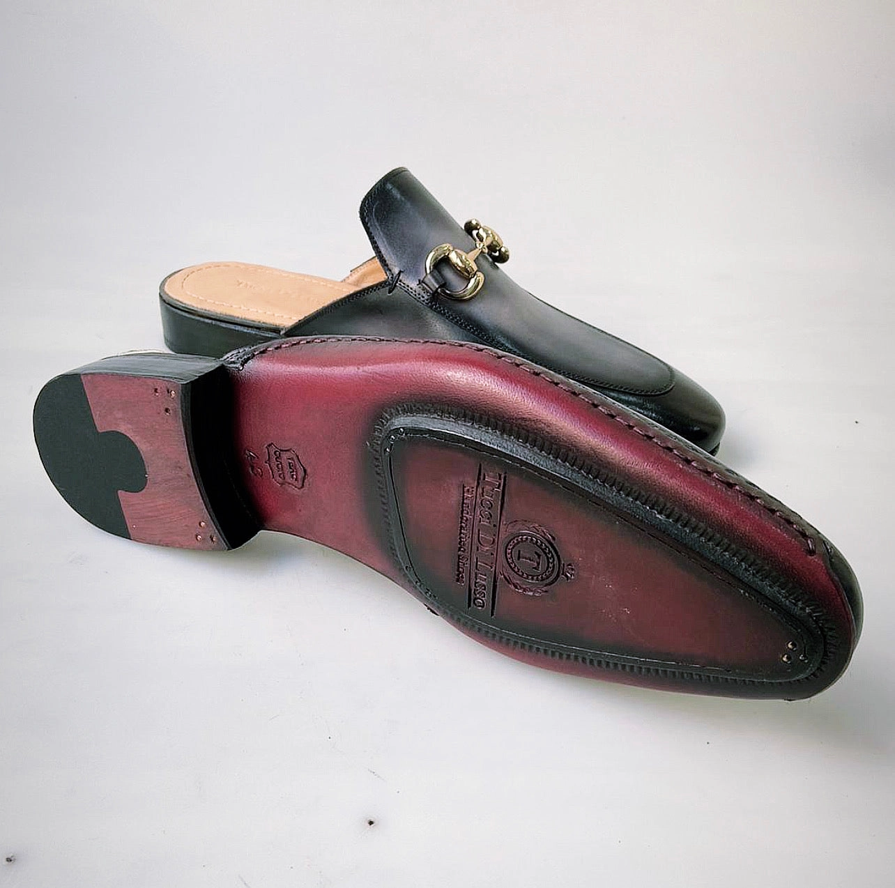 Tucci Di Lusso Mens Two Tone Black-Gray Handcrafted Luxury Italian Leather Slippers Mule Kanye West Slippers