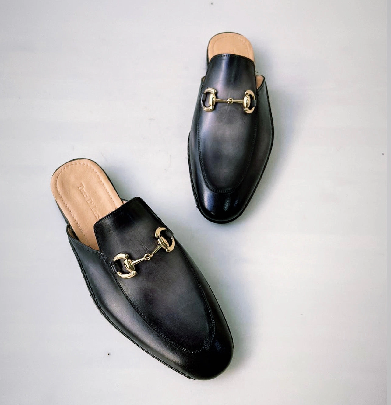 Ruby Slippers Hydrangea Tucci Di Lusso Mens Two Tone Black-Gray Handcrafted Luxury Italian Leather Slippers Mule