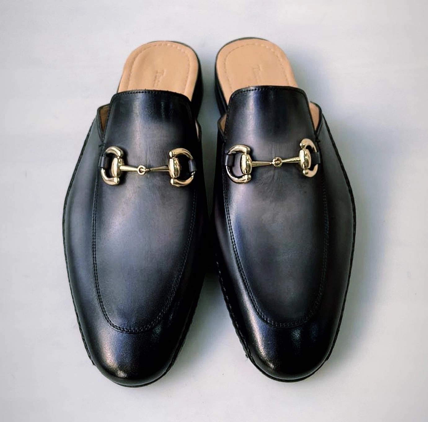 Tucci Di Lusso Mens Two Tone Black-Gray Handcrafted Luxury Italian Leather Slippers Mule Gamma Slides