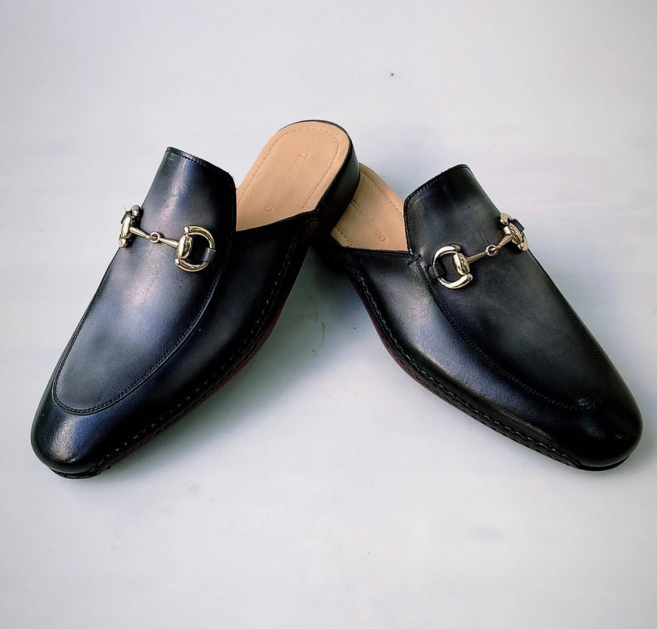 Goody Goody Slippers Tucci Di Lusso Mens Two Tone Black-Gray Handcrafted Luxury Italian Leather Slippers Mule