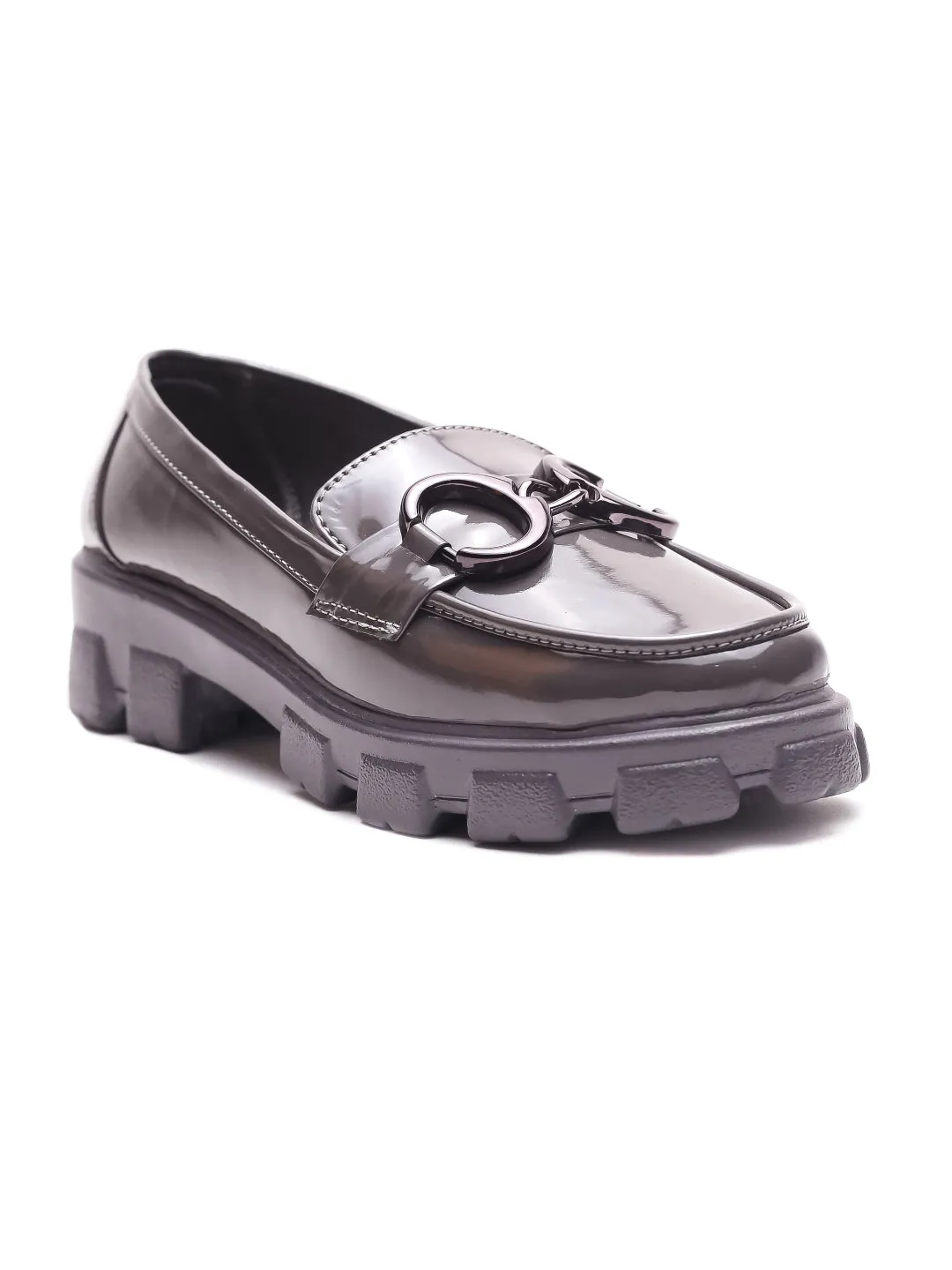Brauch Grey Patent Embellished Loafer Shoe Office Shoes Loafers