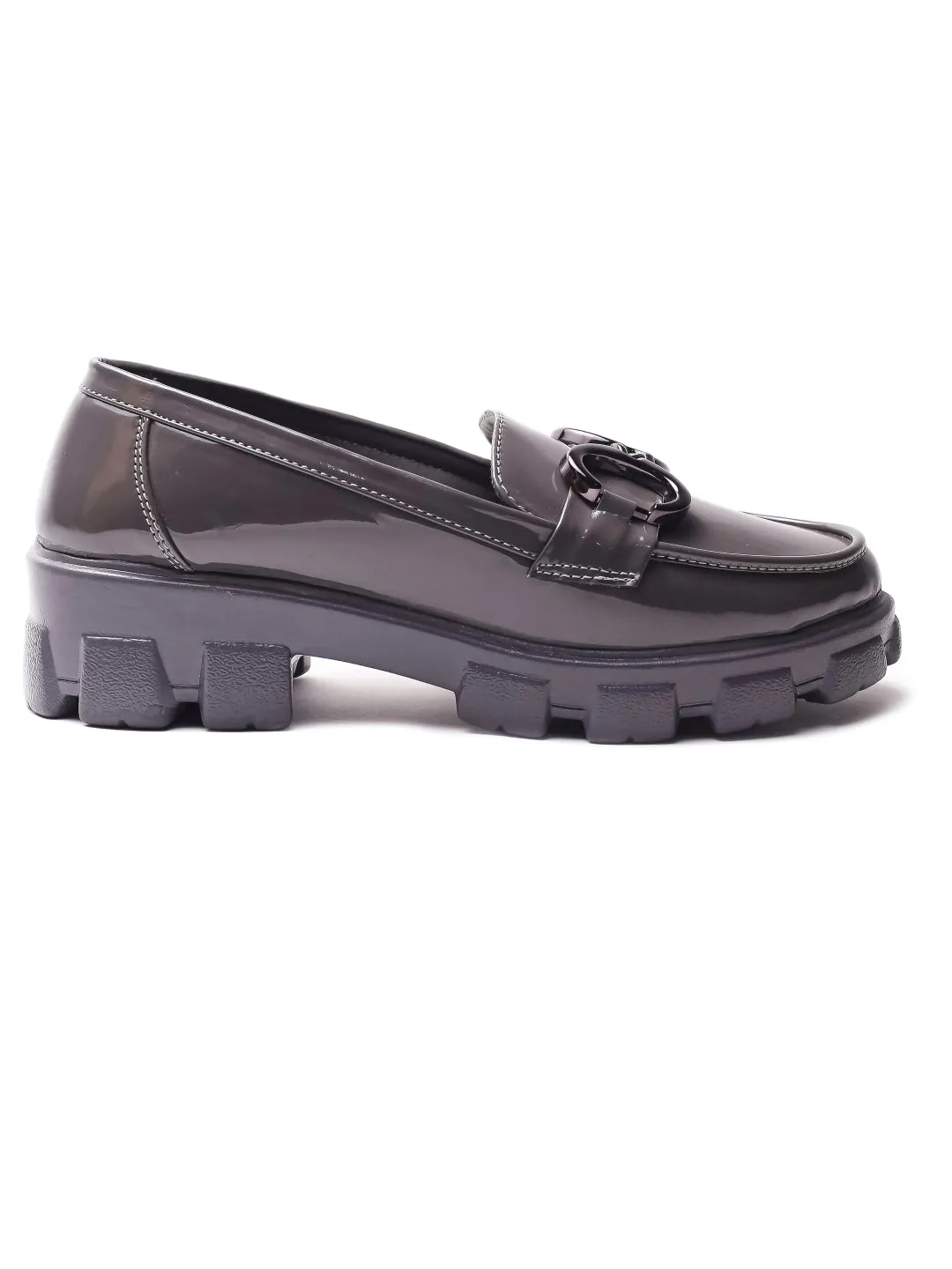 Brauch Grey Patent Embellished Loafer Shoe Loafers With Heel