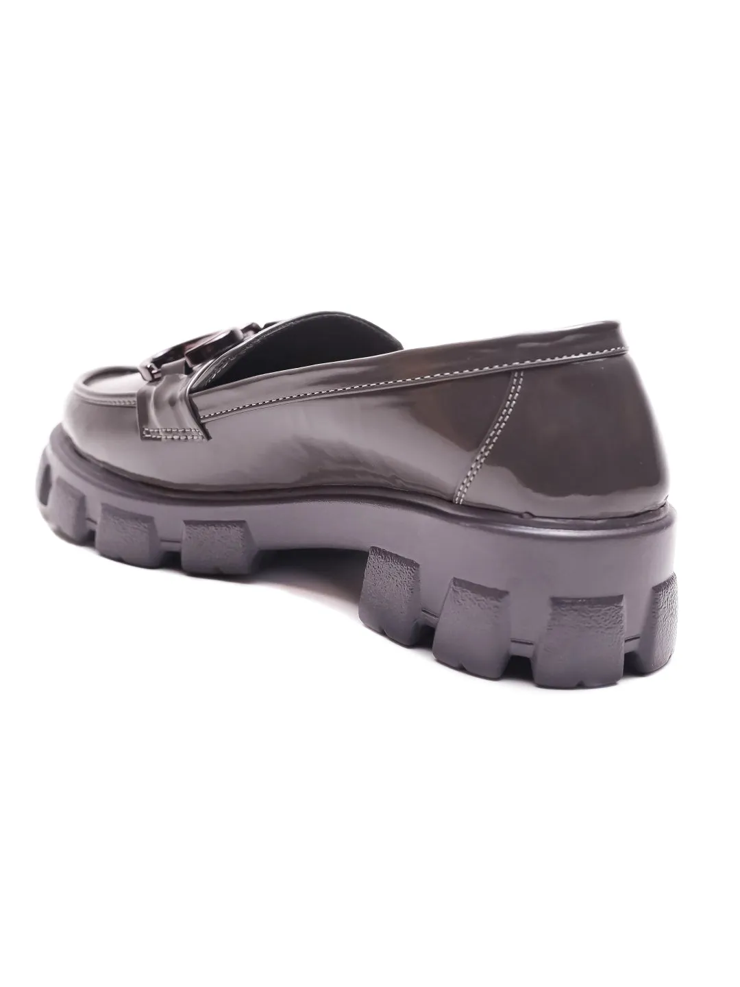 Brauch Grey Patent Embellished Loafer Shoe Thick Soled Loafers