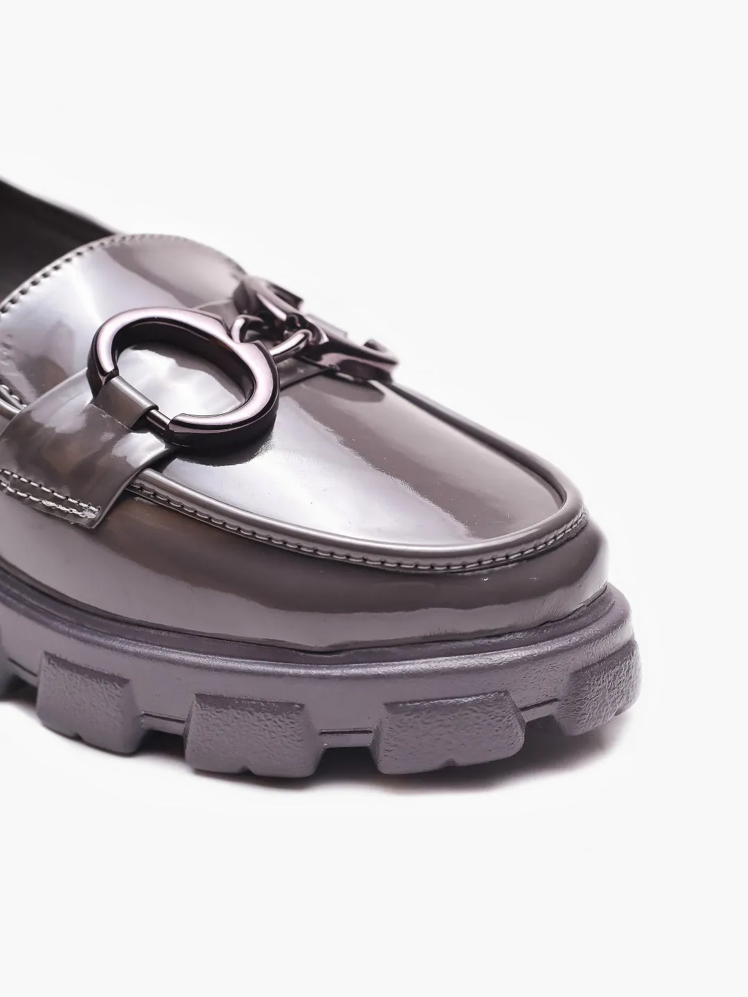Miumiu Loafers Brauch Grey Patent Embellished Loafer Shoe