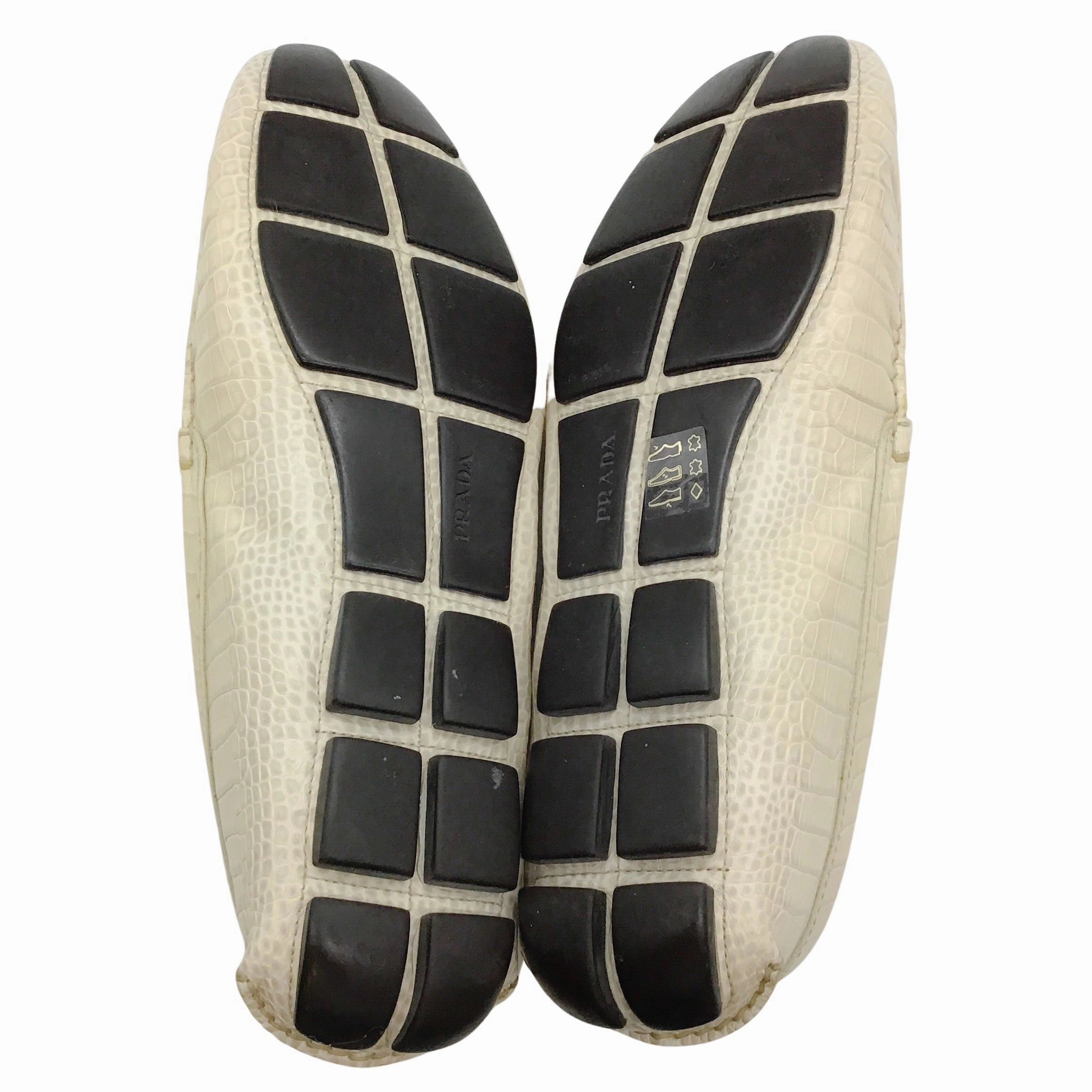 Good Shoes For Squatting Prada Men's Ivory Crocodile Leather Driving Loafers