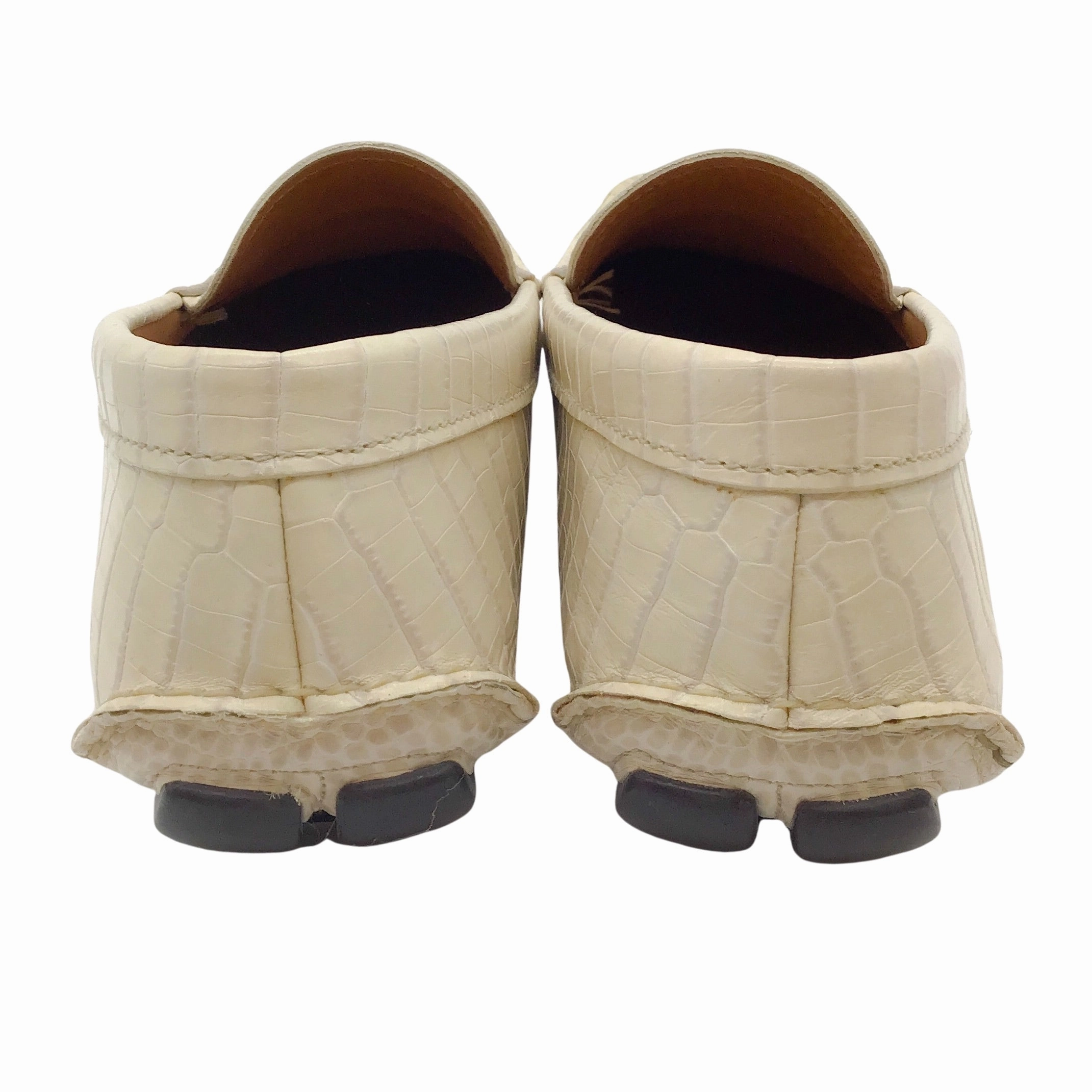 Leather Lace Up Flat Shoes Prada Men's Ivory Crocodile Leather Driving Loafers