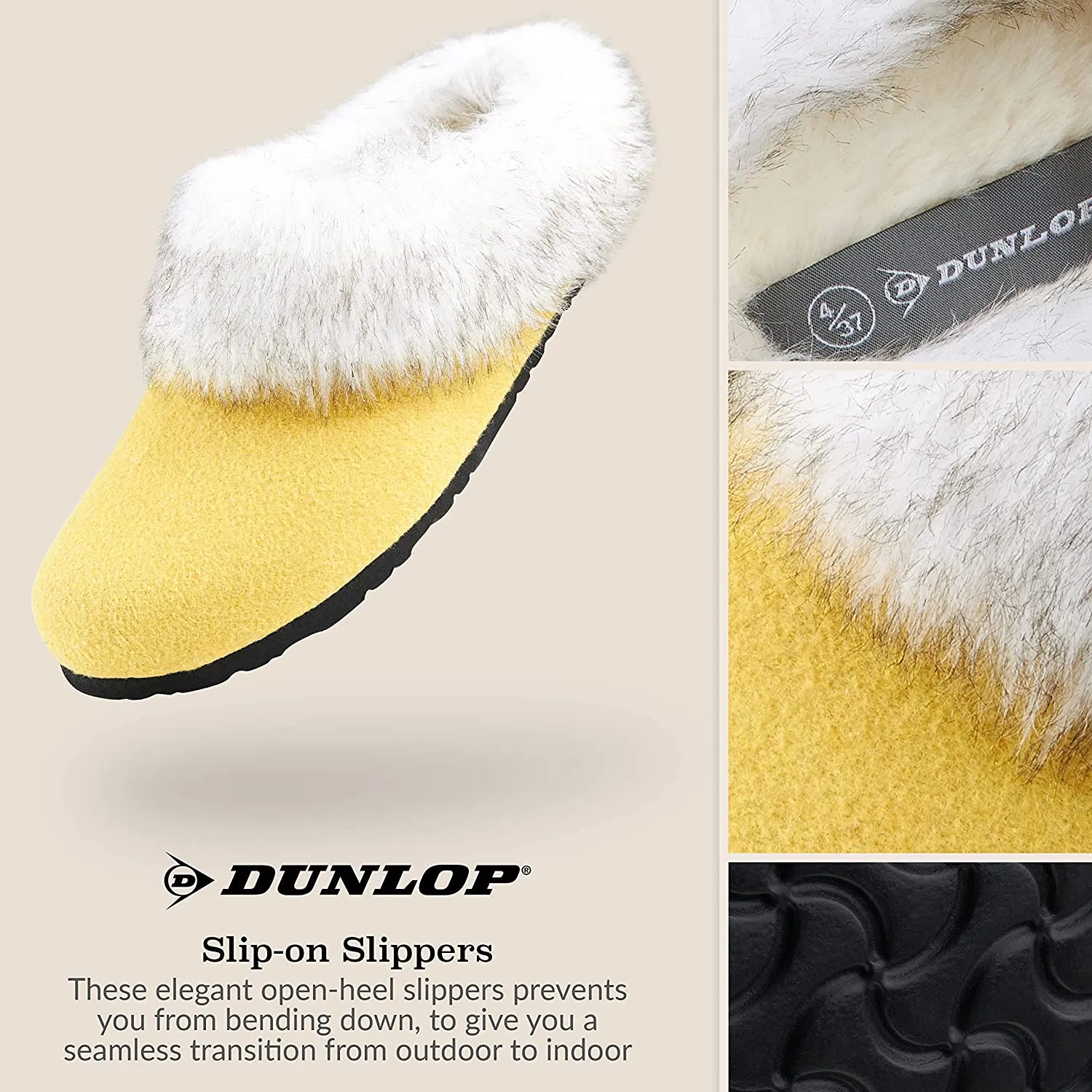 Dunlop Ladies Slippers, Fluffy Slippers Women Faux Fur, House Shoes Indoor Outdoor Rockdove Memory Foam Slippers