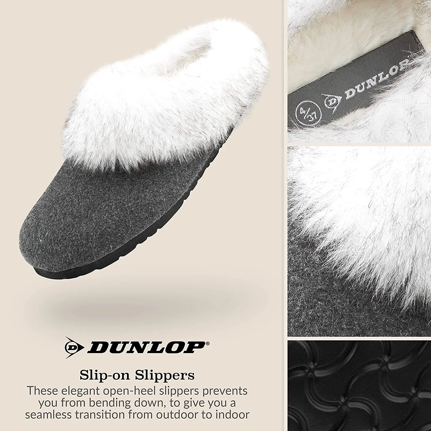 Dunlop Ladies Slippers, Fluffy Slippers Women Faux Fur, House Shoes Indoor Outdoor Compression Slippers