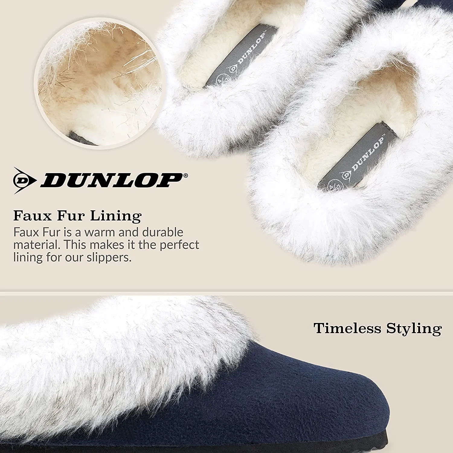 Household Slippers Dunlop Ladies Slippers, Fluffy Slippers Women Faux Fur, House Shoes Indoor Outdoor