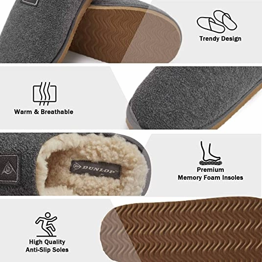 Mia Slippers Dunlop Comfy Memory Foam Slippers with Rubber Sole Anti Slip for Men